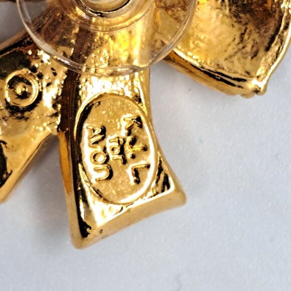 KJL for Avon black gold tone bow earrings pierced stud signed 1-1/8" - Picture 4 of 4